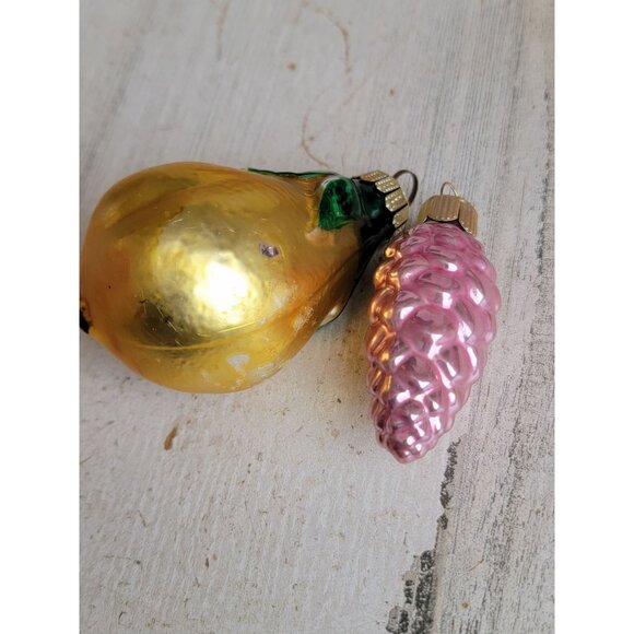 Blown glass pear pink pinecone ornament Xmas‎ set fruit - Picture 5 of 5